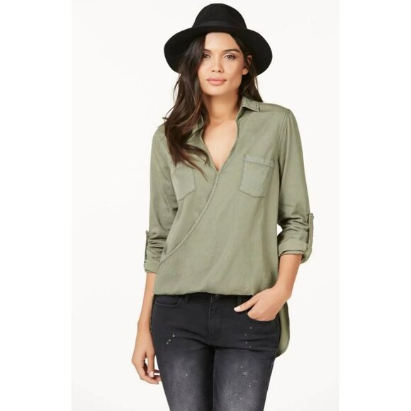 Anthropologie Holding Horses Chambray Surplice Hunter Green Top Size 2P - Picture 1 of 15